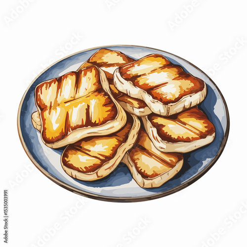 Grilled Halloumi Cheese Slices on a Blue Plate
