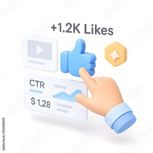 3D Like Button Interaction with Thumbs-Up Icon