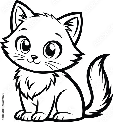 Cute cartoon kitten sitting outline illustration