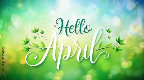 Hand drawn spring inspirational quote - hello April. Pen and ink calligraphy. Brush painted letters on background isolated. Spring greeting card. illustration