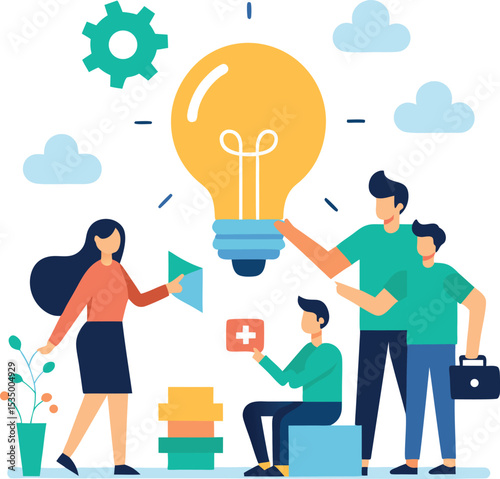 Modern Flat Style Teamwork And Planning Scene