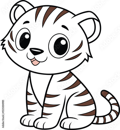 Adorable cartoon white tiger cub sitting