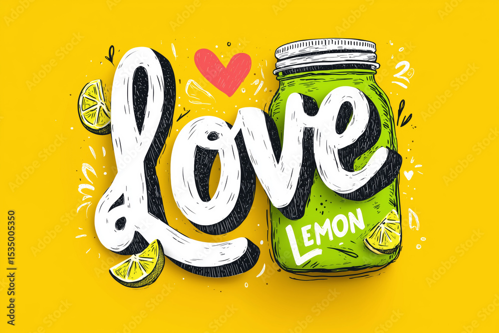 Naklejka premium Love Lemon – Playful Lemon-Themed Typography Illustration