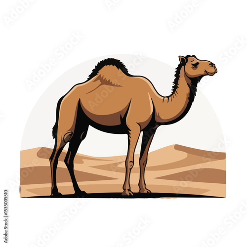 A dromedary camel journeys across isolated desert dunes and sandy beaches, a symbol of Arabian wildlife and nature's enduring spirit