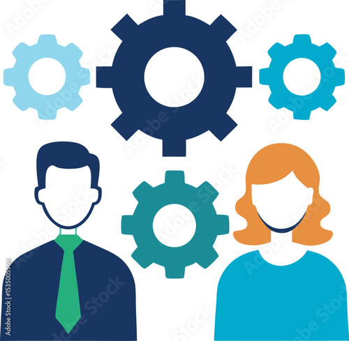 Office Workers Communicating Through Gears Network