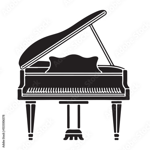 Elegant vector illustration of a black grand piano with musical notes, perfect for classical or jazz themes