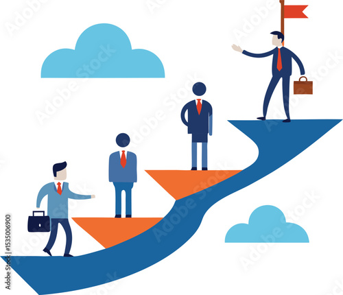 Vector Illustration Of Teamwork Leadership And Direction