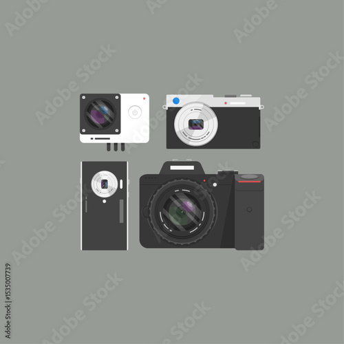 Different types of camera icon logo flat vector design
