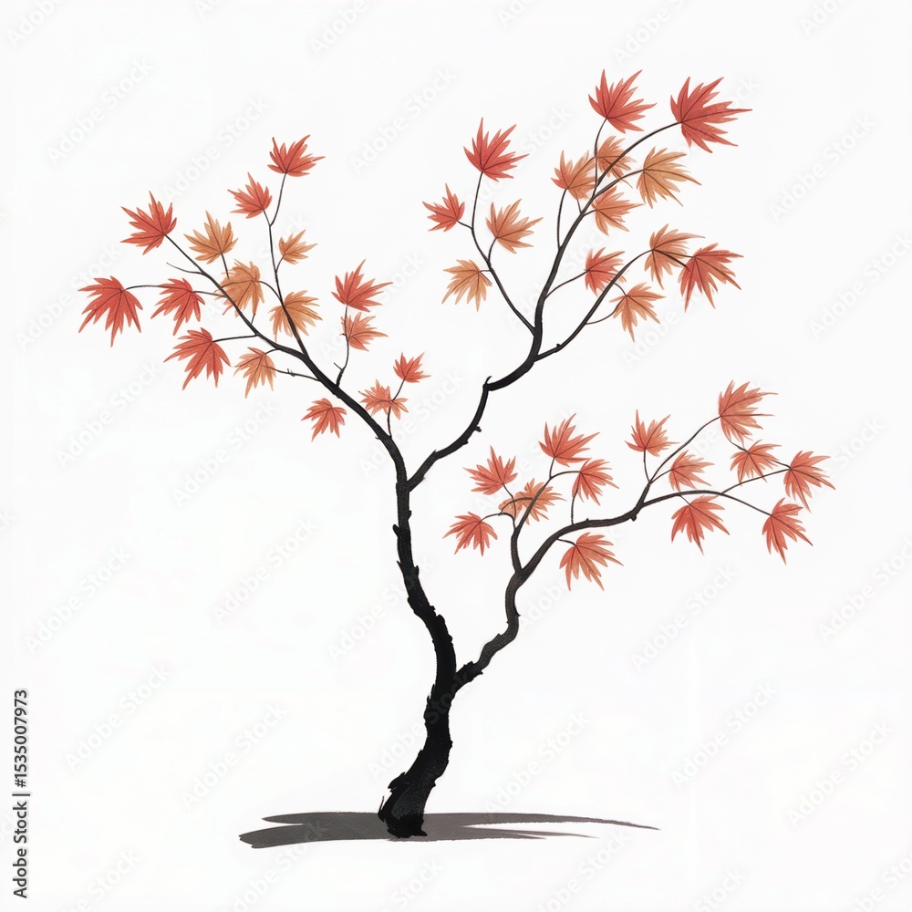 Fototapeta premium Japanese Maple Branch in Autumn Colors on White Background