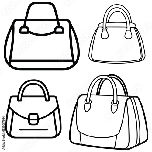 Black and White Vector Line Art of Handbag Doodle Illustration