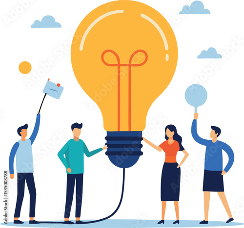 Corporate Team Energizing A Big Idea Light Bulb