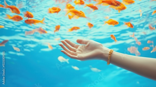 Hands grasping goldfish below