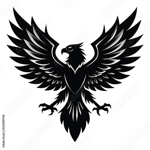 Majestic black eagle with spread wings graphic for logos and emblem designs