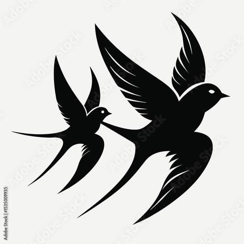 Silhouette illustration of two flying swallows on a minimalist creamy white background