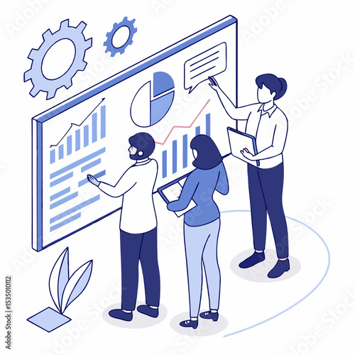 Group-Reviewing-Statistics   Vector Illustration AI Graphic Design on White Background