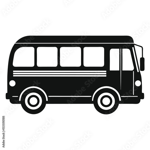 Simple black and white illustration of a passenger bus ready for transport and travel