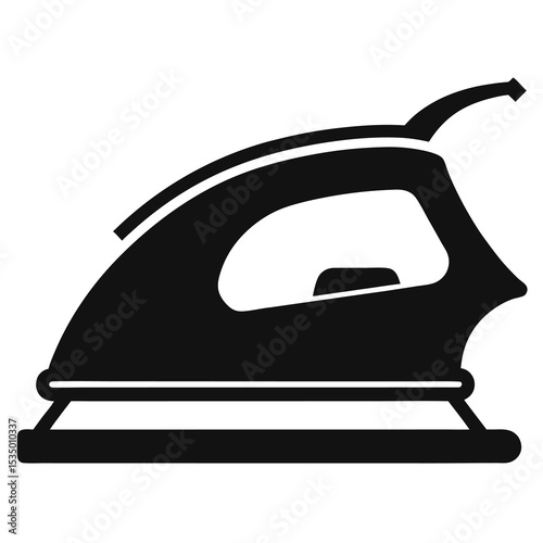Simple black and white vector illustration of a clothes iron isolated on white background