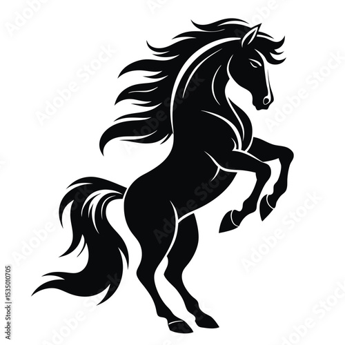 A majestic black horse reared up with flowing mane and tail vector illustration