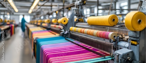 Colorful Textile Production in Modern Fabric Weaving Workshop