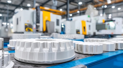 Precision Machining Factory with White Components on Production Line