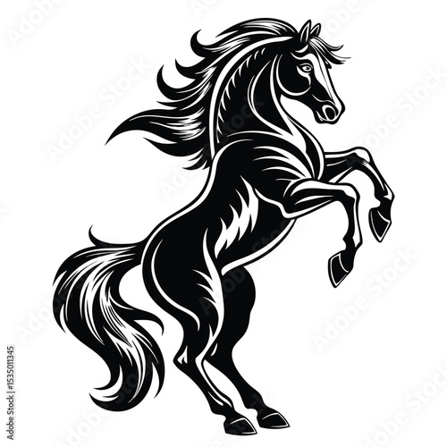 Elegant black and white silhouette of a reared up horse in a powerful pose