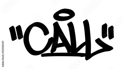 Graffiti tag “Call” in bold street handstyle. Urban vector lettering ideal for communication-themed merch, digital lifestyle graphics, and expressive modern street branding visuals.
