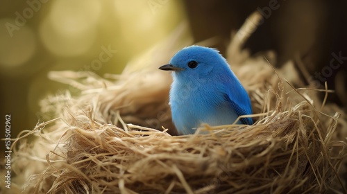 Blue bird resting in a natural nest