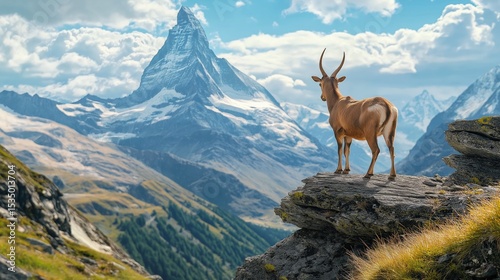 Goat atop mountain view