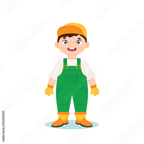 Cute boy gardener. Vector illustration for games, stickers, T-shirt pictures and your creativity.