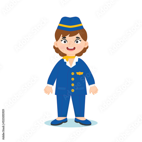 Cute girl stewardess. Professions. Vector illustration in flat cartoon style