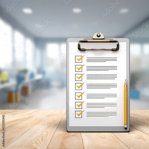 Checklist on Clipboard in Office Environment for Productivity Boost