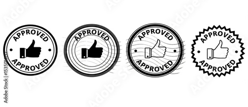 Approved Icon Stamp Set - Thumbs Up Badge Collection for Quality Assurance, Validation, and Customer Satisfaction