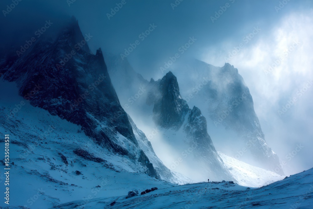 Obraz premium A mountain range covered in snow with a cloudy sky in the background