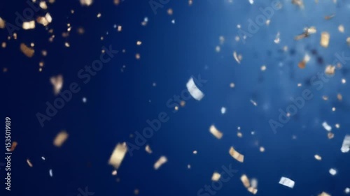 Wallpaper Mural Dynamic Celebration: Sparkling Gold and Silver Confetti Cascade on a Blue Backdrop Torontodigital.ca