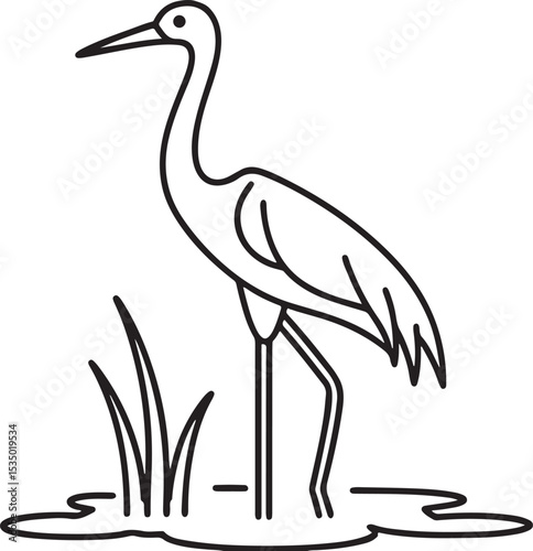 Minimal Crane Standing in Water Flat Vector for Wildlife and Peace Themes