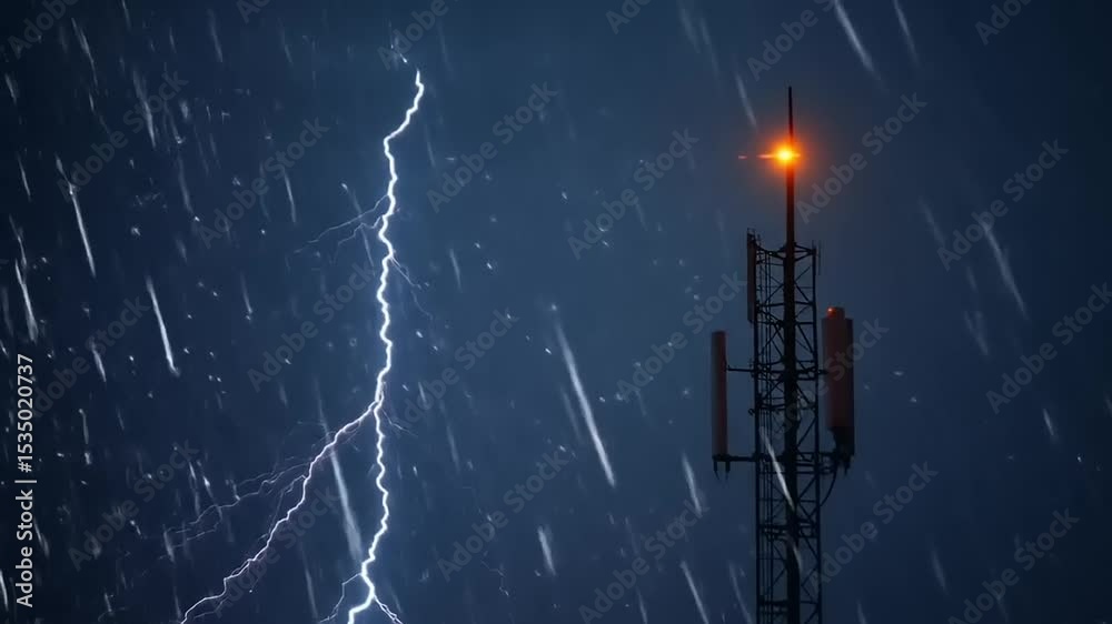 Lightning Storm with Cell Tower, and Night.