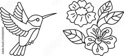 Hummingbird Hovering Near Flower Editable Flat Vector for Spring Projects