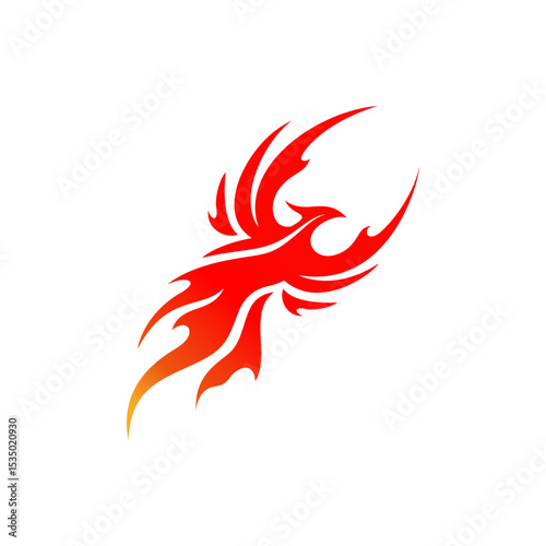 Phoenix Bird Illustration Black and white logo artwork. red flame