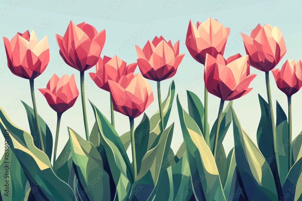 Obraz premium Spring tulips, polygonal art
