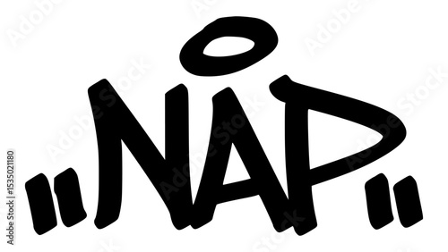 Graffiti tag “Nap” in bold street handstyle. Urban vector lettering with relaxed and chill vibe—perfect for rest, downtime themes, and casual street-style designs.
