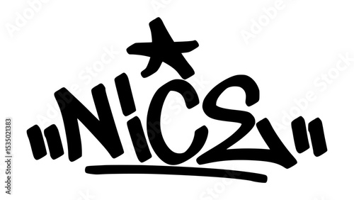 Graffiti tag “Nice” in bold street handstyle. Urban vector lettering with friendly and positive vibe—perfect for upbeat street culture, casual designs, and expressive graphics.
