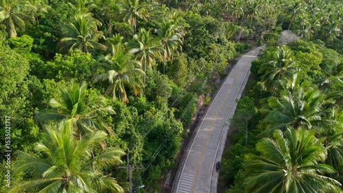 The mountain road on Koh Tao in summer, tourism on a tropical island