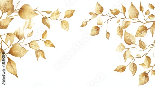 Golden autumn leaves watercolor painting on white background.