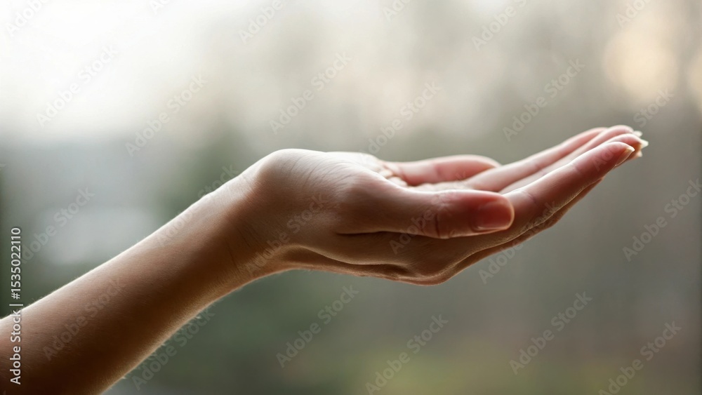 Fototapeta premium Open palm reaching out, symbolizing openness or giving.