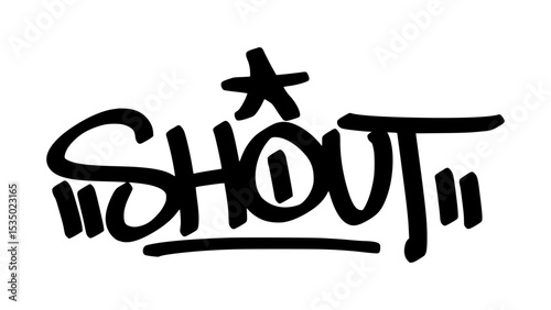 Graffiti tag “Shout” in bold street handstyle. Urban vector lettering with loud and expressive vibe—perfect for bold statements, activism, and energetic street-style designs.
