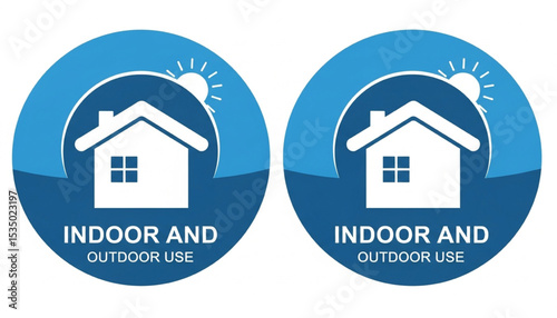 Indoor and Outdoor Use Graphic Label | Blue House Icon for Products, Packaging and Marketing Materials