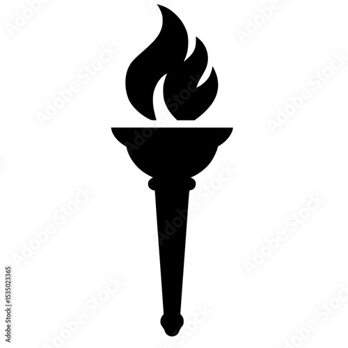 Black silhouette of a torch with flames on a white background  