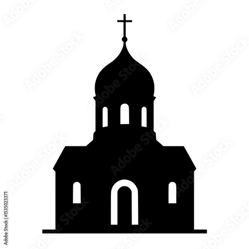 Church silhouette design with dome and cross on top  