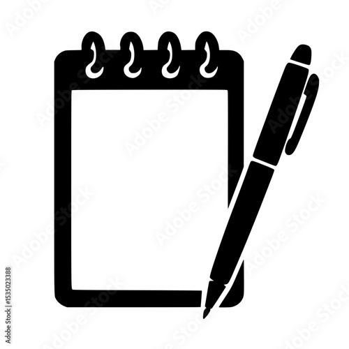Notepad with pen on white background in minimalist design  