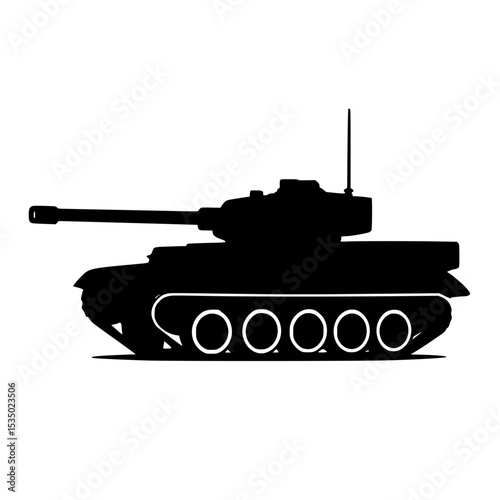 Military tank silhouette illustration in black and white style  